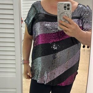 Roz & Ali 3X Sequined blouse-plain back T-shirt material women’s plus